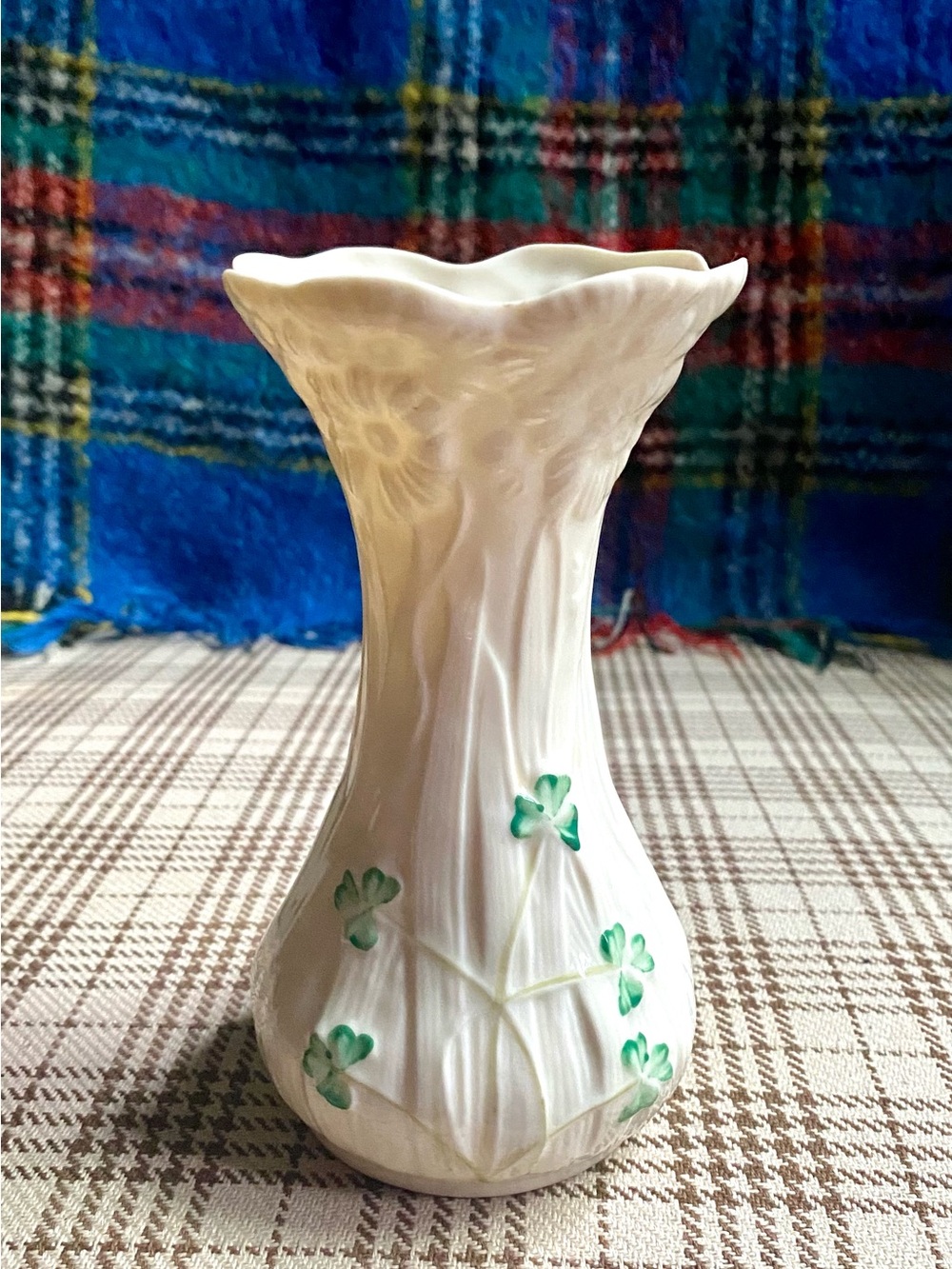 Belleek White Ceramic Clover Accent Vase - Elegant Home Accent
